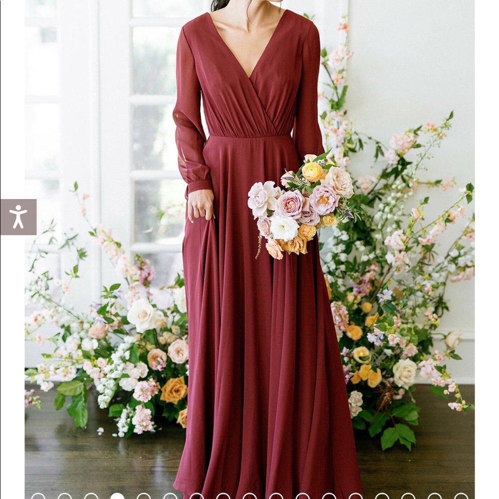 GREEN V-Neck Chiffon Long Sleeve Dress Bridesmaid